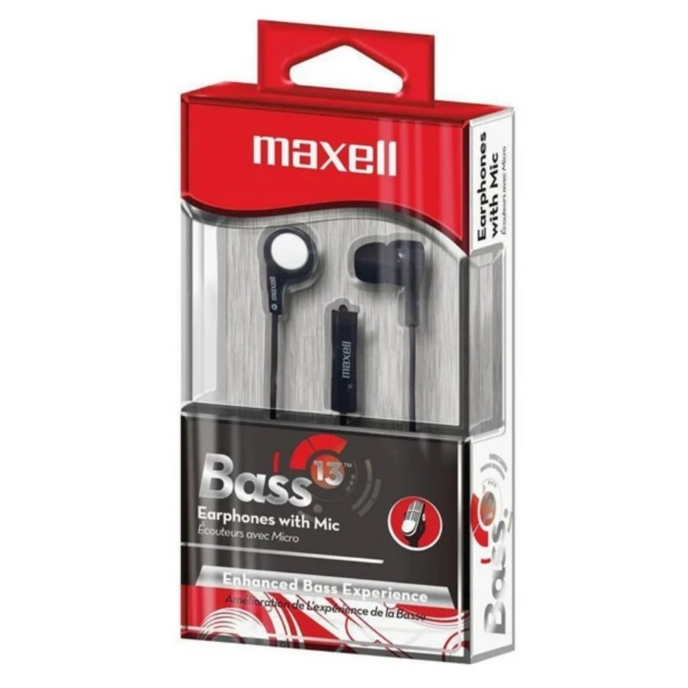 Maxell Bass 13 Earphones With Mic Black MAX199621 B-13